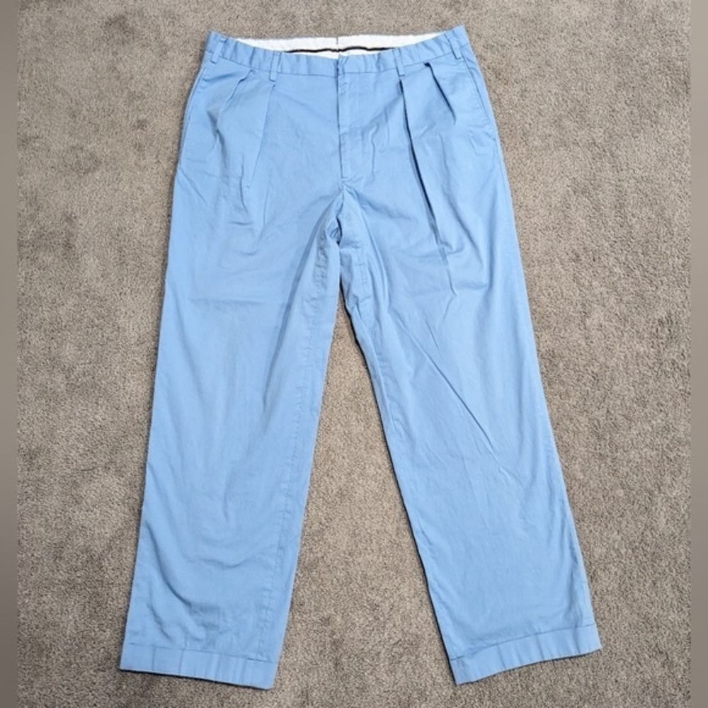 Ben Silver Pants Mens Sz 35x30 Slacks Charleston Pleated Stretch Blue Italy
